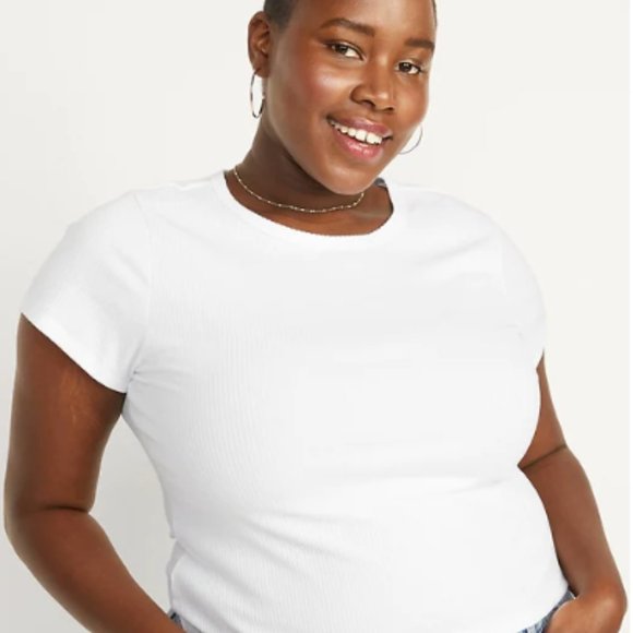 Large Old Navy Fitted Short-Sleeve Cropped Rib-Knit T-Shirt - Picture 7 of 11